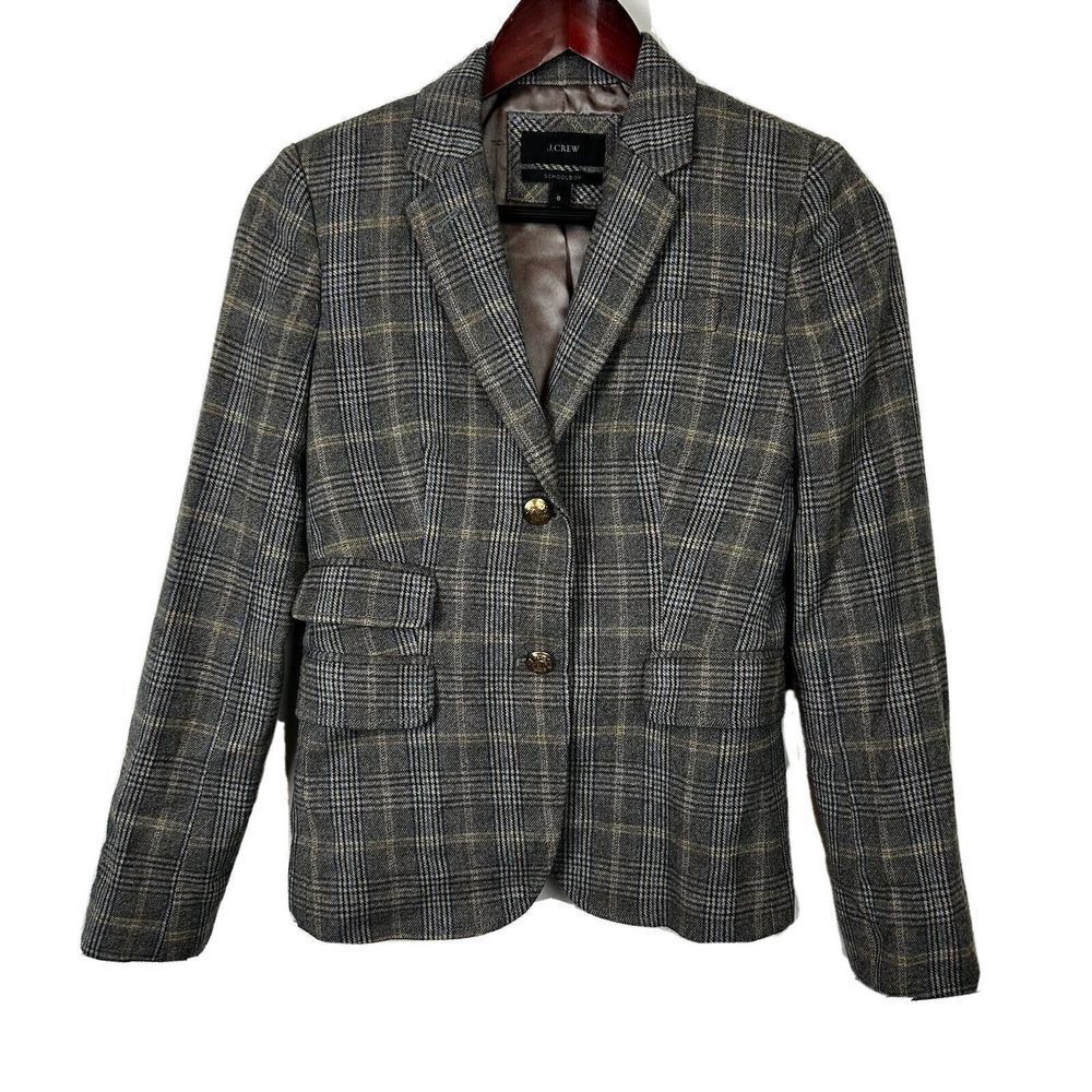 J. Crew womans size 0 gray Schoolboy Blazer Jacket Plaid Wool 03702